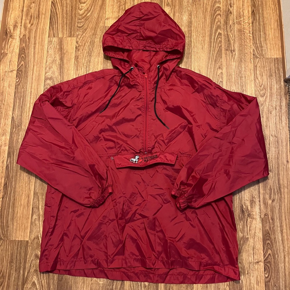 Vintage Georgia Bulldogs Windbreaker Men XL‎ Red Anorak Half Zip Hooded Pullover